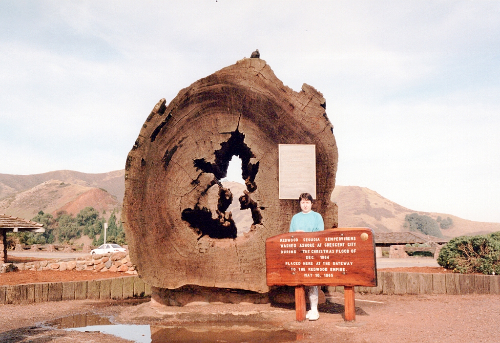 1995 - USA 023 (Tronc de séquoia placé à la sortie du Golden Gate Bridge).jpg